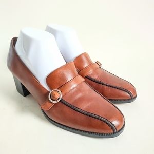 90s Y2k Academia Mootsies Tootsies Brown Leather Chunky Heel Slip On Shoes sz 10